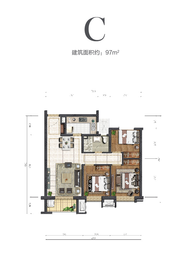 太阳GG中环云著97㎡户型图